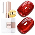 Double Rhythm Jelly Glass Cat Eye Gel Polish with Magnet 15ML Holographic Glitter Shimmer Translucent Sheer Color Magnetic Nail Polish Salon DIY at Home (Blood Red-MC1107) - color: Jelly Blood Red