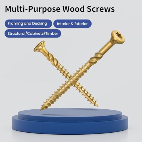 #10 x 3-1/8 in Multi-Purpose Wood Deck Screw for Interior and Exterior,Bugle Head,Golden Coated with T25 Bit Star Drive Torx for Furniture Building/Fence/Decking(2.5LBS,151Pcs) - color: Golden 2.5lb Per Box, size: #10 x 3-1/8"