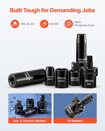 VEVOR Impact Socket Set 3/8" Drive, 67 PCS, CR-MO Swivel Sockets, SAE 5/16"-3/4" & Metric 8-19mm, 6 Point Shallow & Deep, Ratchet Handle, Extension Bars, Adapters, Universal Joint - size: 3/8" 67 PCS CR-MO