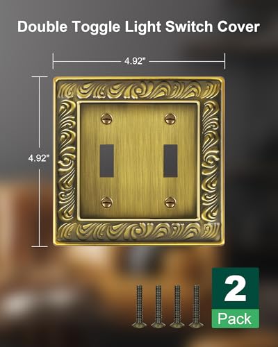 2-Pack Paisley Pattern Metal Double Toggle Light Switch Cover Plate - style: 2 Toggle 2PK