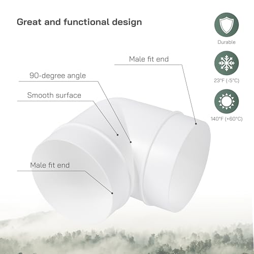 Vent Systems 90 Degree 4" Inch Elbow Duct Pipe Connector - Round Flexible, Rigid PVC Pipe, Tube Ventilation System Adapter - Plastic HVAC Duct Fittings, Dryer Duct Connection, Ducting Joint - size: 4''