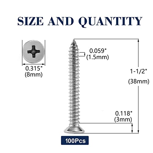 #8 x 1-1/2" Wood Screw 100Pcs 18-8 (304) Stainless Steel Screws Flat Head Phillips Fast Self Tapping Drywall Screws by SG TZH - size: #8 x 1-1/2"