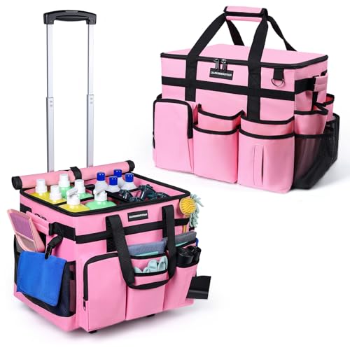 Extra Large Rolling Cleaning Caddy Bag with Wheels, Cleaning Baskets Bags with Detachable Trolley For Housekeepers , Water Resistant Cleaner Supplies Organizer with Wheels for Kitchen, Car