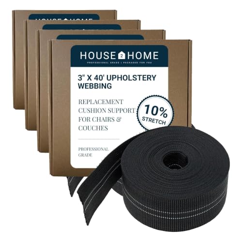 House2Home Upholstery Webbing for Chair & Couch Repair, 3" x 40' Elastic Furniture Webbing Roll, 10% Stretch Replacement Support for Sagging Seat Cushions (Pack of 4) - size: 3" x 40' - 10% Stretch (Pack of 4)