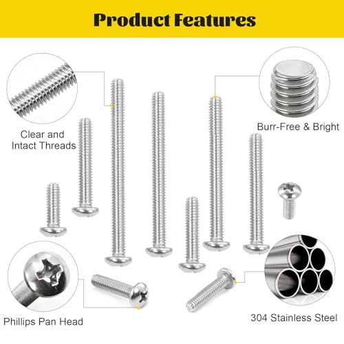 115PCS #8-32 Phillips Pan Head Machine Screws Bolts Assortment Kit - size: SS #8 115pcs