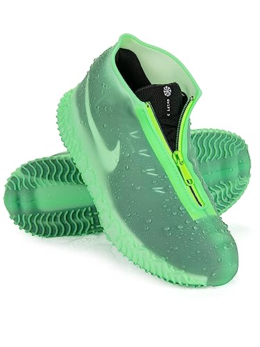 Zbyoujer Waterproof Rain Shoe Covers, Silicone Overshoes with Zipper Non-slip Galoshes for Men and Women - color: Green, size: M (Women 5-7, Men 5-6)