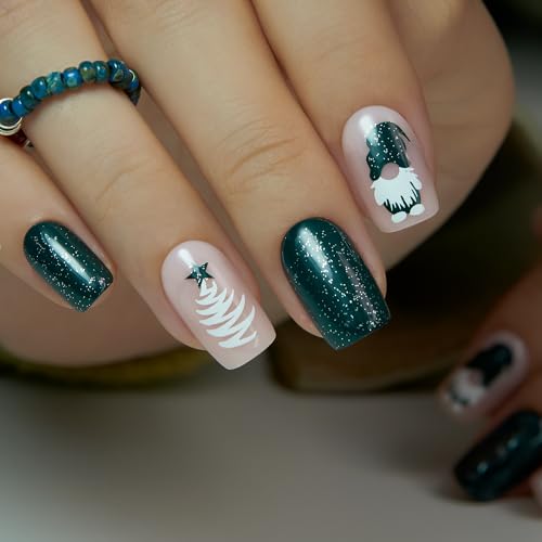 CurvLife Square Square Press On Nails, Green Christmas Green,Soft Gel - color: Green Christmas