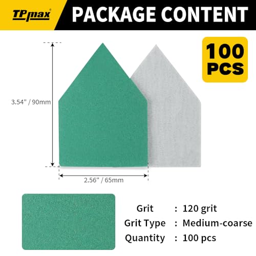 TPmax 100 Pack 90x65mm Detail Sander Sandpaper 120 Grit Compatible with Milwaukee M12 Heavy Duty Hook & Loop Anti Clogging Polyester Film Sheets - size: 120 Grit