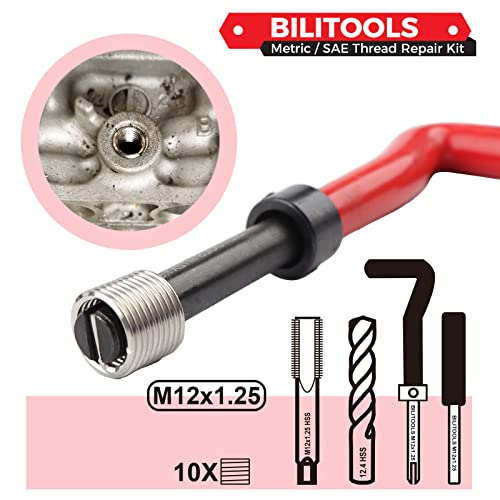 BILITOOLS M12x1.25 Thread Repair Kit, HSS Drill Helicoil Repair Kit Metric - size: M12 x 1.25, style: Metric