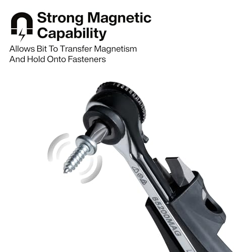 Klein Tools 65200MAG Slim-Profile Magnetic Mini Ratchet, 90-Tooth Ratchet Screwdriver Set with 1/4-Inch Nut Driver, 4 Bit Storage, Includes Phillips, Slotted, Square, and Nut Driver Adapter - size: Magnetic