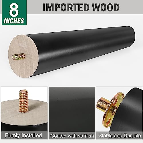 FoDau770 Rubber Wood Legs 8", Slant Taper, 5/16"-18 Thread, Black, 4pcs | Wood Couch legs - Mid Century Sofa Legs - Furniture legs Replacement for Cabinet Dresser Chair Ottoman - color: Black, size: 8 Inch - Slanted (80°)