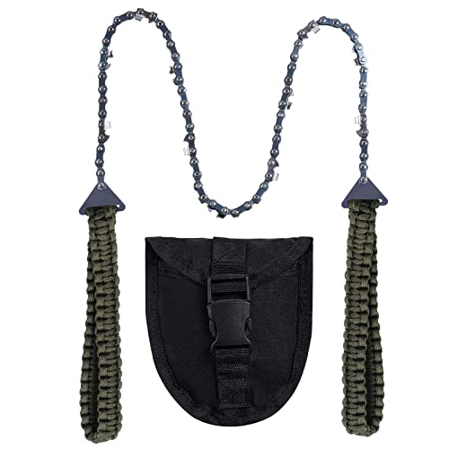 Sucrain Pocket Chainsaw with Paracord Handle, Folding Chain Hand Saw, Emergency Outdoor Survival Gear for Camping, Hunting, Hiking, Cutting Wood & Tree (Army Green, 11 Teeth, 24'' Long) - style: Army Green, 11 Teeth, 24'' Long