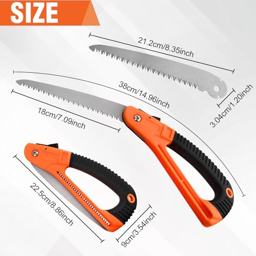 D-Handle Folding Hand Saw with Ergonomic Grip, 7" High Carbon Steel Blade + 1 Extra Replacement Blade for Tree Pruning, Camping, Wood Cutting & Gardening