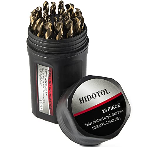 HIDOTOL Cobalt Drill Bit Set 29 PCS - M35 High Speed Steel Twist Jobber Drill Bits for Hardened Metal, Stainless Steel, Cast Iron, Plastic and Wood with Indexed Round Case,1/16"-1/2" by 1/64" THS. - size: Cobalt 29 PCS