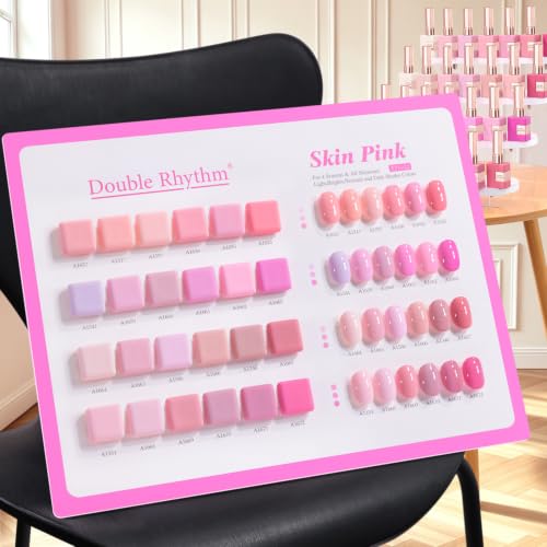 Double Rhythm 28Pcs 0.5Oz Gel Nail Polish Set Same Color Same Bottle Gel Polish Kit Nail Art Manicure Salon DIY at Home for Women (Neutral Skin Pink Nude Collection-T24-12) - color: Neutral Skin Pink Nude