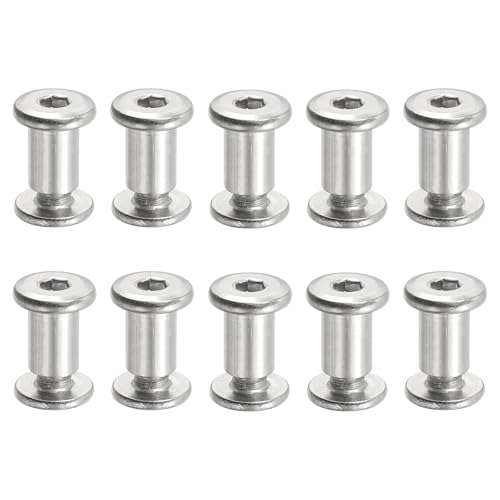 PATIKIL Hex Chicago Screws, 10 Set Binding Screw Posts M6 x 12 mm Connecting Hex Drive Socket Cap Bolt Nuts for Scrapbook Leather Belt Album Photo Furniture Repair, Silver - size: M6 x 12