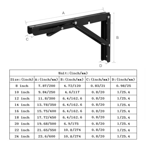 12 Inch Black Folding Shelf Brackets, 2 Pack Metal Heavy Duty Shelf Bracket - color: Black, size: 12 Inch