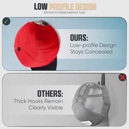 Modern JP Adhesive Hat Hooks for Wall (16-Pack) - Minimalist Hat Rack Design, No Drilling, Strong Hold Hat Hangers - USA Patented, Clear - color: Clear