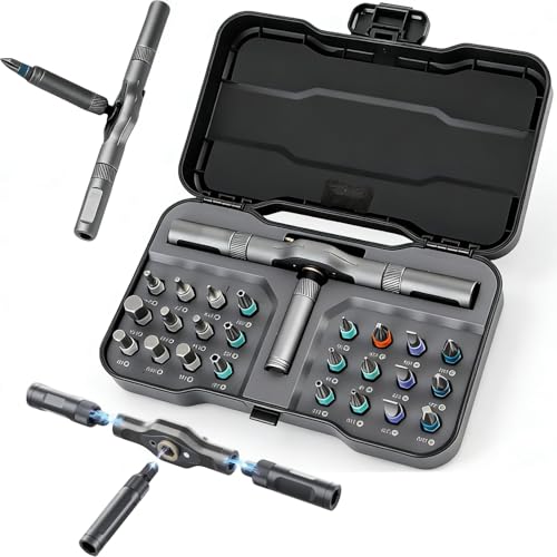 24 in 1 Magnetic Ratchet Screwdriver Set, Mini Precision Screwdriver Set with Case T Handle Ratchet Screwdriver Multipurpose Self-Assembly Tool Kit with Detachable Handle for Furniture Computer Laptop