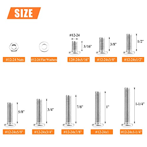 HELIFOUNER 102 Pieces #12-24 Phillips Pan Head Machine Screws Nuts Washers Assortment Kit, Coarse Thread, Fully Machine Threaded, 304 Stainless Steel - size: #12-24, style: Phillips Pan Head