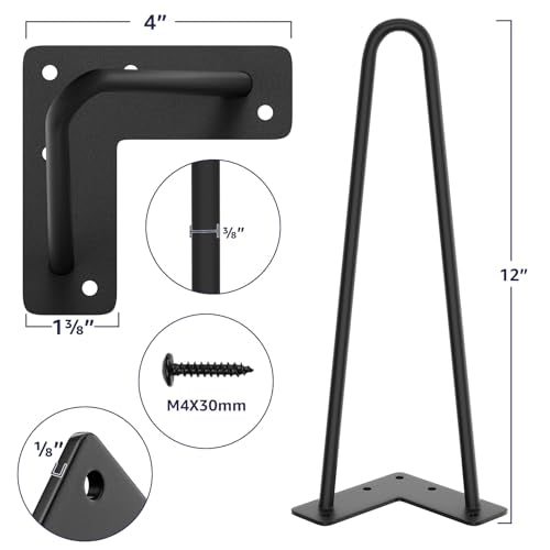 SMARTSTANDARD 12 Inch Heavy Duty Hairpin Furniture Legs, Black 4PCS - color: Black, size: 12 Inch