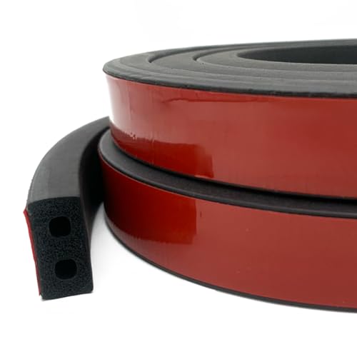 Double-Hole Rubber Weather Stripping, Self-Adhesive EPDM Rubber Seal Strip, Black, W:1" x H:1/2"", L:20Ft, for RV, Boat, Auto, Garage Door/Window, Machinery