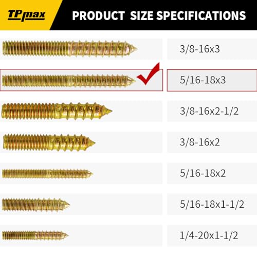 TPmax 10 Pack 5/16-18 x 3 Inch Hanger Bolts Double Headed Bolts Self-Tapping Screw Hanger Bolts for Furniture (5/16-18" x 3") - size: 5/16-18" x 3"