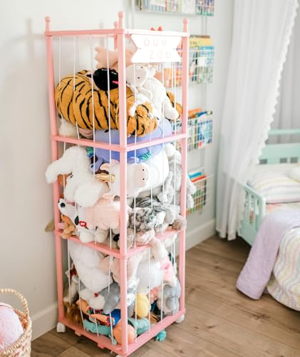 Mloong Stuffed Animal Zoo Storage, Pink Wood Stuffed Animal, Gift for Nursery Playroom Kidroom Bedroom (54inch) - color: Pink