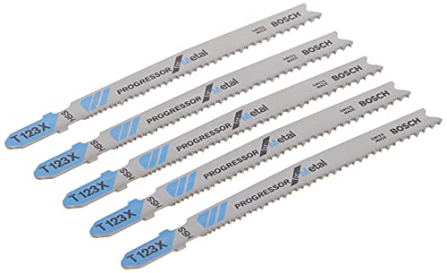 BOSCH T123X 5 Pieces 4 in. 10-24P TPI Progressor for Metal T-Shank Jig Saw Blades (Pack of 5) - size: 4" 10-24 P TPI - 5 pcs (Pack of 5), style: Fast Cuts & Long Life for Metal