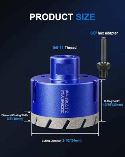 2-1/2" Diamond Hole Saw, Wet/Dry Diamond Core Bit for Tile Granite - size: 2-1/2"(64mm)