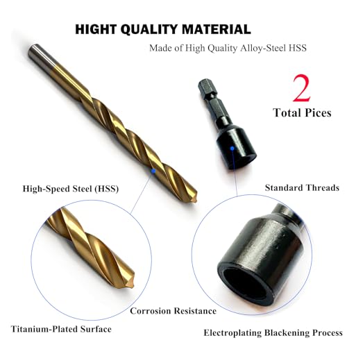 2 Pcs Hanger Bolt Driver and Drill, Alloy-Steel Driver with HSS Twist Drill for 3/8"-16 Double Headed Wood Screws Fully All Threaded Rod,Threaded Insert Hexagon Head Drivers and Drills Bits - size: Driver&Drill 3/8"