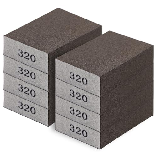 Romeda 8-Pack Sandpaper Block, 320 Grits Washable and Reusable Handmade Sanding Sponge, Drywall Sandpaper Blocks for Wooden Drywall Sheetrock and Metal Glazing - color: 320 Grits, size: 8-Pack