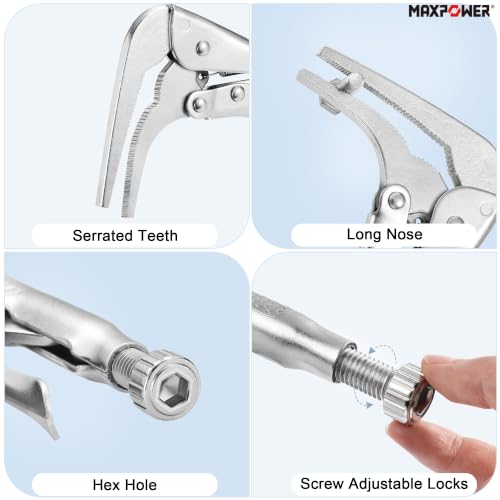MAXPOWER 7-inch 90 degree Offset Long Nose Locking Pliers, 2.75" Jaw - size: 7"