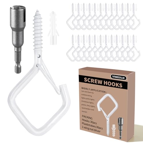 30 Pcs White Eye Hooks Screw Heavy Duty,Ceiling Hooks for Hanging Plants,String Lights,Cup,Wind Chime,Bird Feeders. Plant Hanger Indoor&Outdoor - color: White, size: 30Pcs