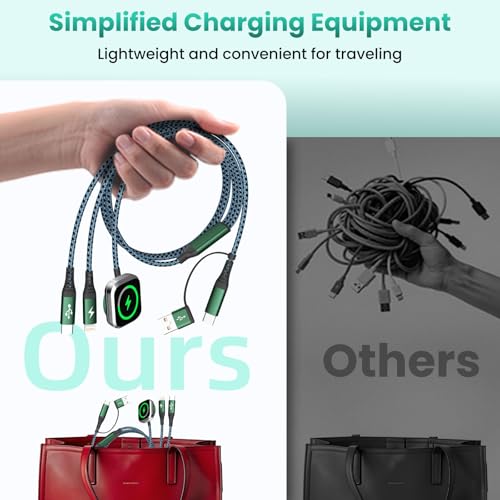Travel Essentials for iPhone iWatch Charger 3 in 2 USB Cable, 2Pack 5FT - color: Green_2, size: 2PCS&5FT
