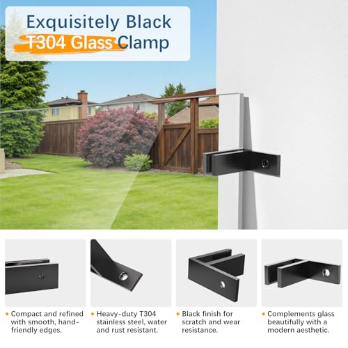 8 Pack Black Railing Wall to Glass Clamp, F-Shape Glass Railing Clip - size: 8 Pack, style: F Shape