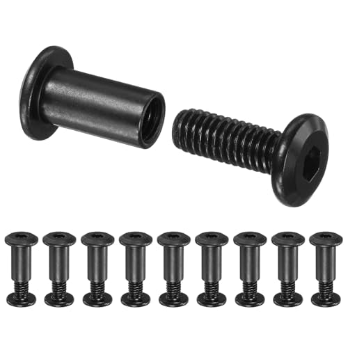 M METERXITY 10-Pack Hex Drive Socket Cap Bolt, M6 x 16mm Carbon Steel Furniture Connector Bolts Barrel Nuts for Furniture Assembly/Cabinet/DIY Binding Post Screws Rivet Fasteners [Black] - size: M6 x 16mm