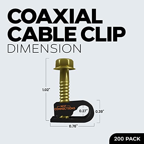 BEST CONNECTIONS Coaxial Cable Clips with Pre-Inserted Screw (200 Pack) – Black Single Cable Mounting Clamps for Coax Cable (RG6, RG59) and Ethernet Cable – Cord Fastener/Strain Relief Clip - style: 200 PACK