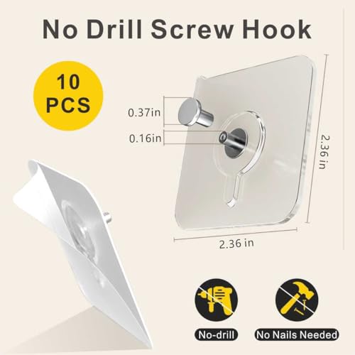 Adhesive Wall Hooks Heavy Duty, No-Drill Clear Hooks for Bathroom and Kitchen, Water-Resistant Holders for Towels, Keys and Small Accessories, 10 Pack