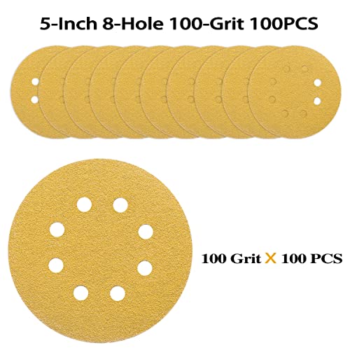100PCS 5 Inch Sanding Discs 100 Grit Random Orbit Sander Sandpaper | Premium Gold Orbital Sander Pads，Hook and Loop Sand Paper Sander discs,Sanding Pads for Metal,Car,Wood - style: Advanced Aluminum Oxide