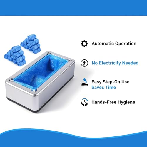 Shoe Covers Dispenser with 100pcs Shoe Cover Disposable Non Slip, Reliable and User-Friendly Shoe Cover Machine, Automatic Shoe Cover Dispenser for Office, Factory & Home - color: Silver