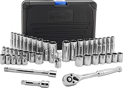 EPAuto 45 Pieces 3/8" Drive Socket Set with 72-Tooth Pear Head Ratchet - size: 45 Pieces