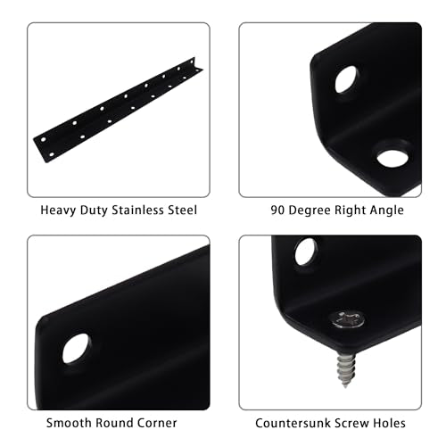 Long L Bracket,ULIFESTAR Black Corner Brace Brackets,Stainless Steel Corner Brackets,Heavy Duty Shelf Bracket,Metal Right Angle Bracket for Wood,375*27mm/14.76*1.06''2 PCS - size: 375*27mm/14.76*1.06''