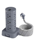 Charging Station Tower, Power Strips with Surge Protection, Flat Plug - color: Gray, size: 6 FT