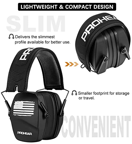PROHEAR 016 NRR 26dB Shooting Ear Protection, Slim Passive Earmuffs - color: Black F