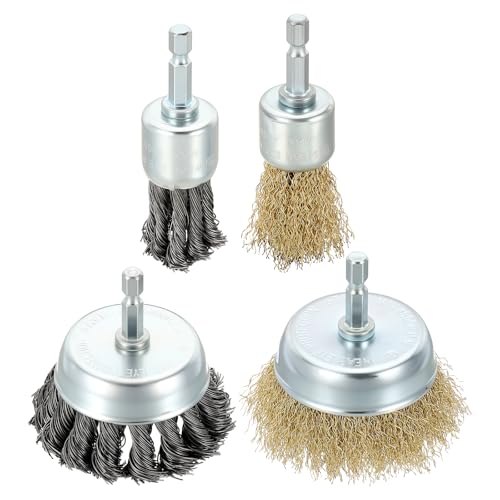 DTGN 4 Pcs Wire Pen Cup Brush Set for Drill 0.02"/0.012" Wire Size 1/4" Hex