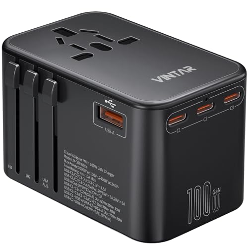 VINTAR Universal Travel Adapter 100W GaN, International Power Adapter - color: Black-100W