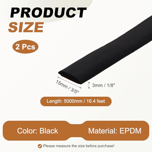 PATIKIL 16.4FT Solid Rubber Weather Stripping, 2Pcs 3/5" W x 1/8" H Self Adhesive D Shape EPDM Rubber Seal Strip Gasket for Door Frame Window Insulation RVs Furniture Cabinets, Black - size: 16.4FT x 3/5"W x 1/8"H