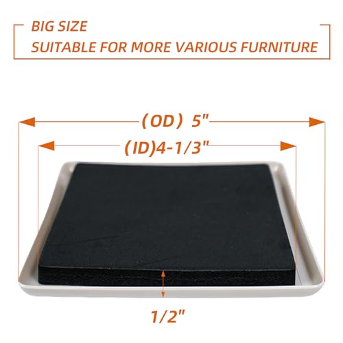 4 PCS Furniture Sliders for Carpet, 5 Inch Reusable Furniture Movers Square - size: 5 Inch Square