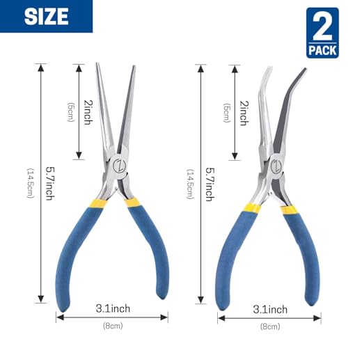 VISEMAN 6" Mini Needle Nose Pliers, 2PCS Long Nose Pliers Set - style: Straight + 45-Degree Bent